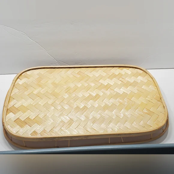 Mid Century 19” Rattan Serving Tray Vintage Barware Decor - Picture 2 of 5